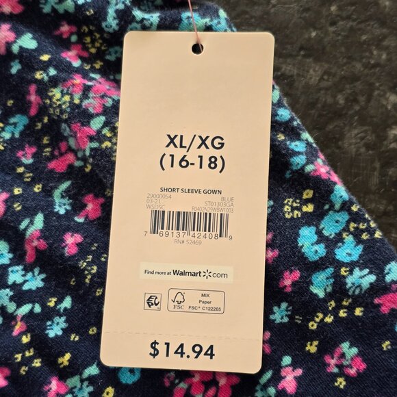 NWT - Secret Treasures Blue Floral Short Sleeve Gown – Size 16–18 - Picture 6 of 6